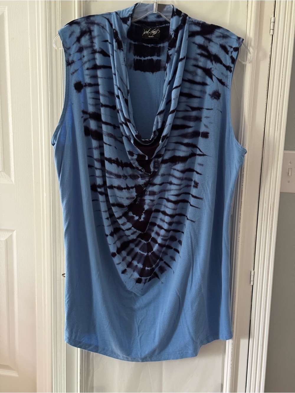 Lord & Taylor Blue and Black Tie-Dye Cowl Neck Sleeveless Top Size 2X